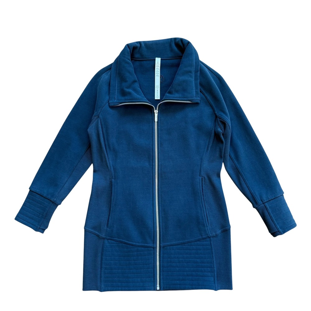 Lululemon‎ Full Zip Fleece Jacket Teal Blue Ribbed Longline Size 8 W4BGCS